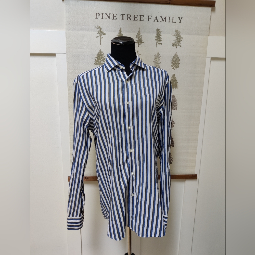 Massimo Dutti Italian Fabric Striped Button-Up Shirt – Size L